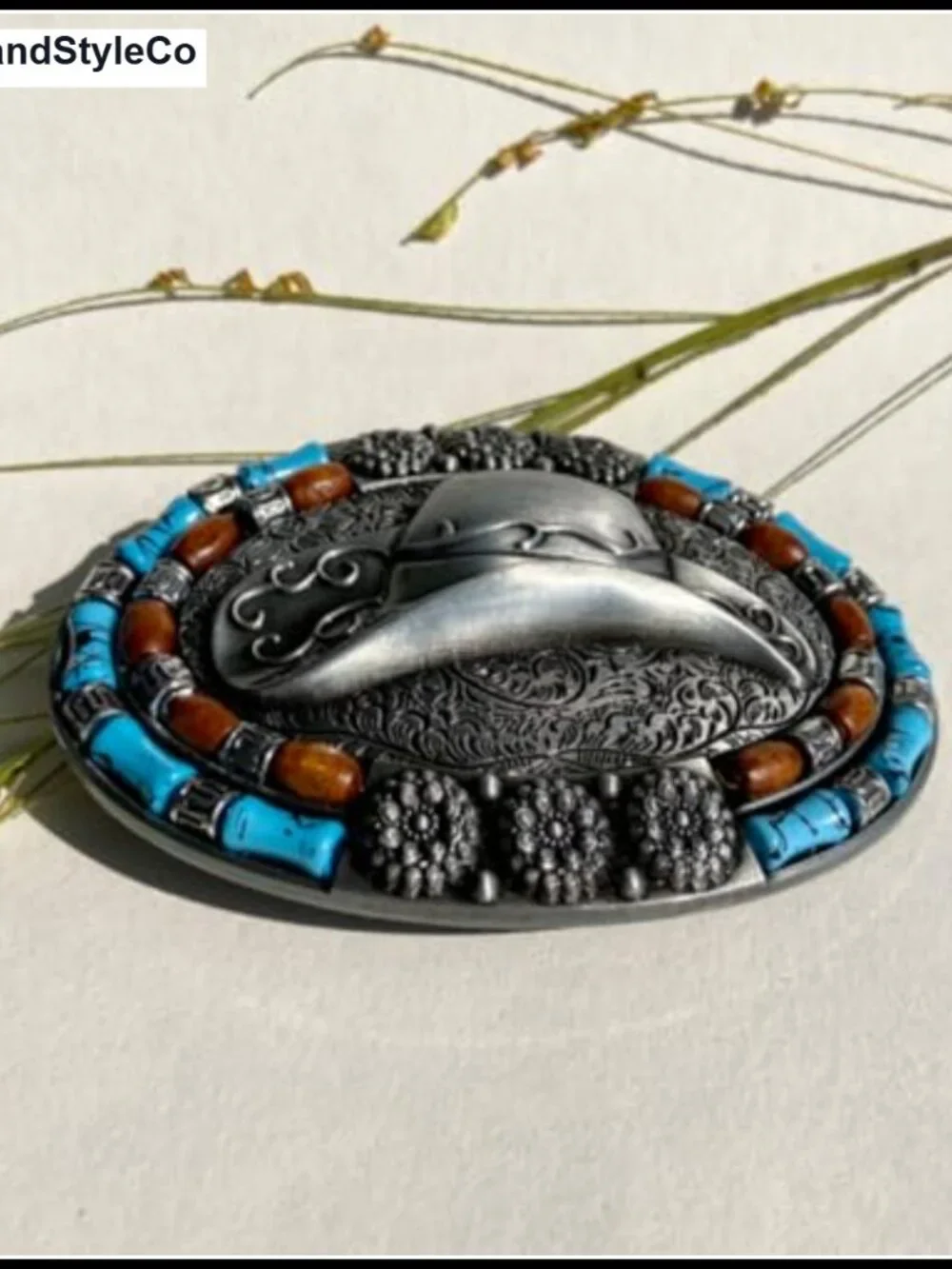 Western Belt Buckle for Women Cowgirl Turquoise Retro Antique Silver Tone